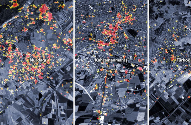 3 bölgedeki deprem hasarı NASA'nın haritasında....