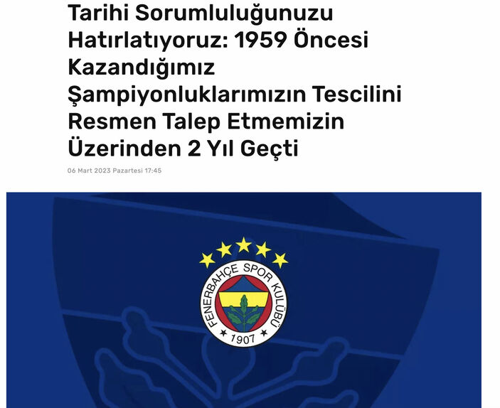 Fenerbahçe'den 1959 öncesi şampiyonluklar için açıklama