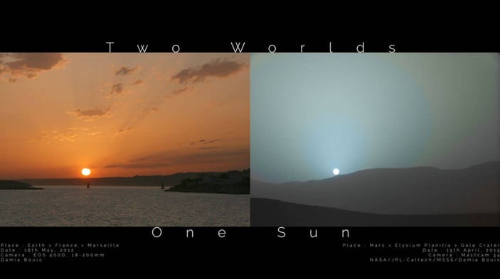 Dünya ve Mars'ta gün batımı karşılaştırması.